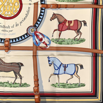 Hermes Silk Couvertures Et Tenues de Jour Scarf 90 Creme Rouge H Bleu 2 of 3