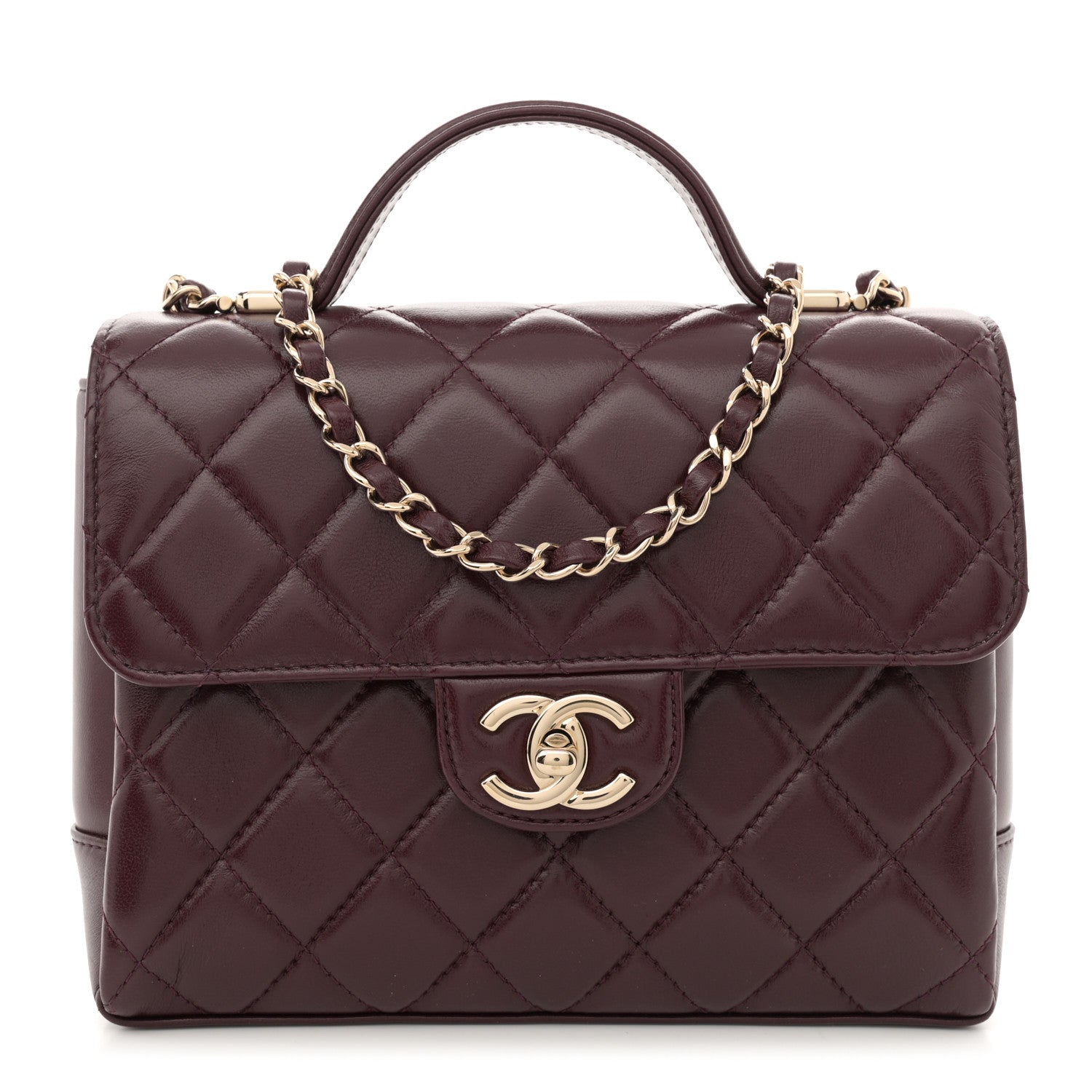 Chanel Lambskin CC Flap Top Handle Bag Burgundy 1 of 10