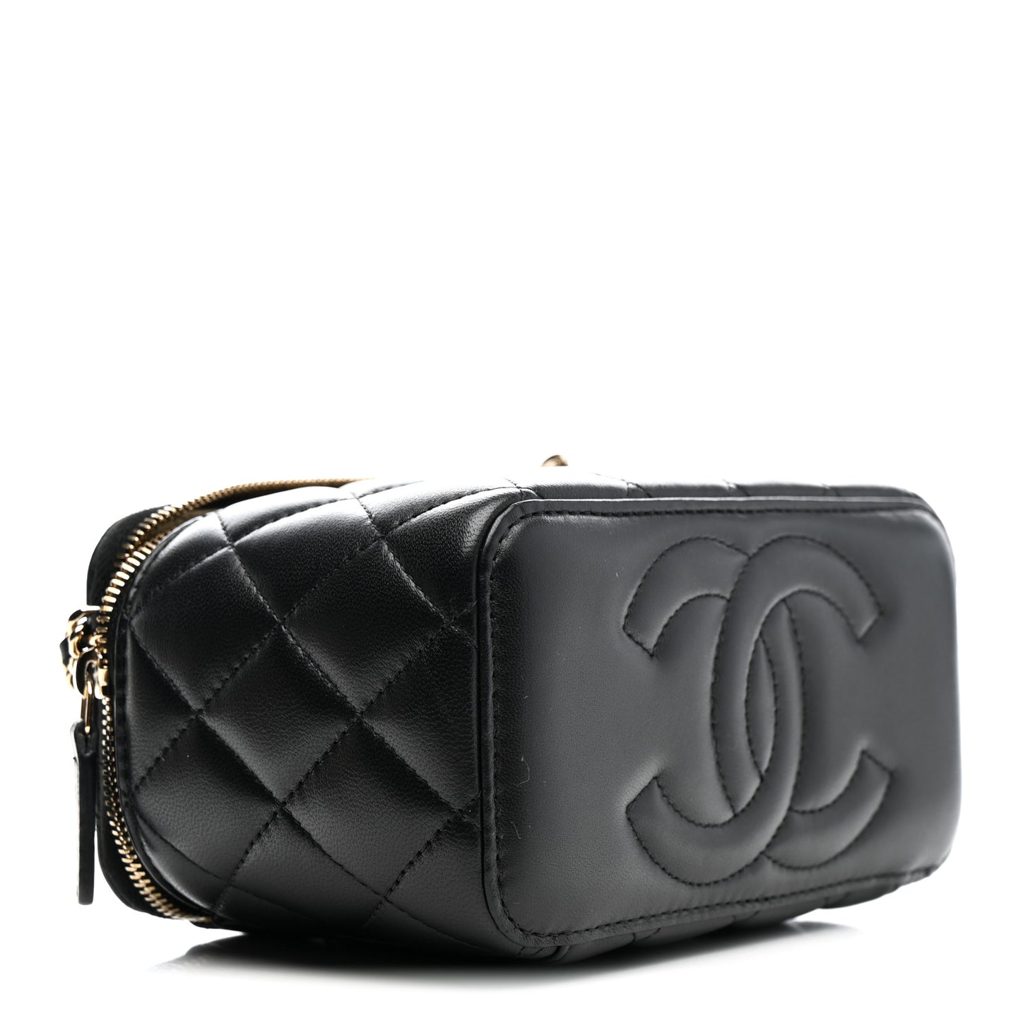 Lambskin Quilted Enamel CC Pearl Crush Small Vanity Case With Chain Black