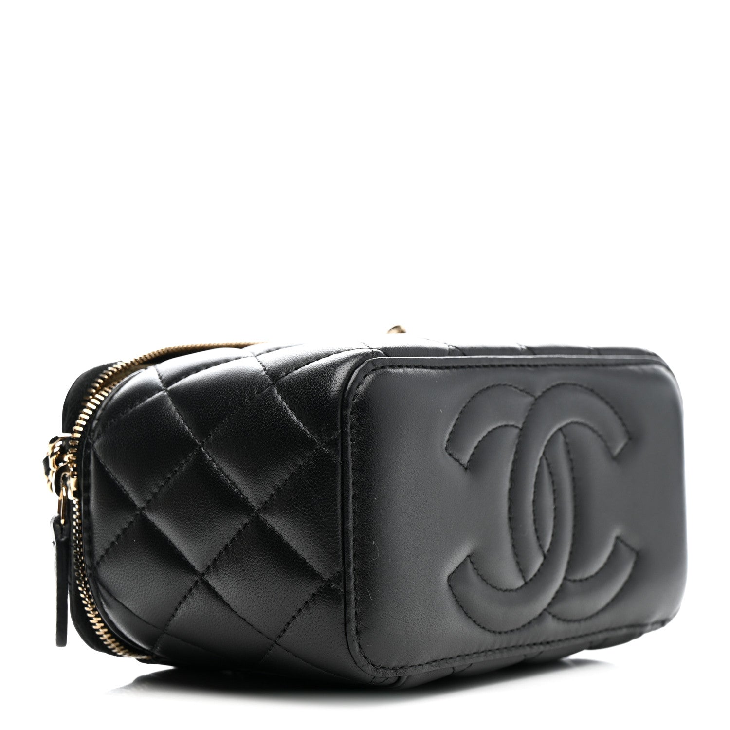 Chanel Lambskin Quilted Enamel CC Pearl Crush Small Vanity Case With Chain Black 4 of 13