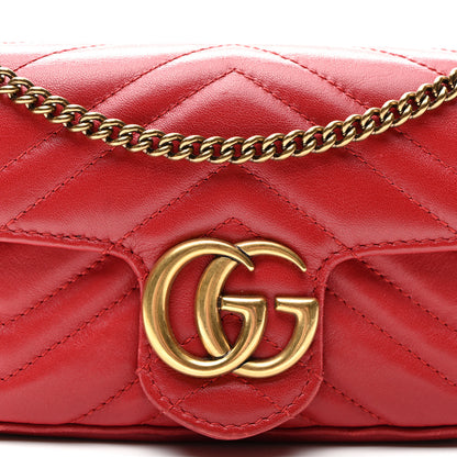 Gucci Calfskin Matelasse Super Mini GG Marmont Shoulder Bag Hibiscus Red 8 of 11