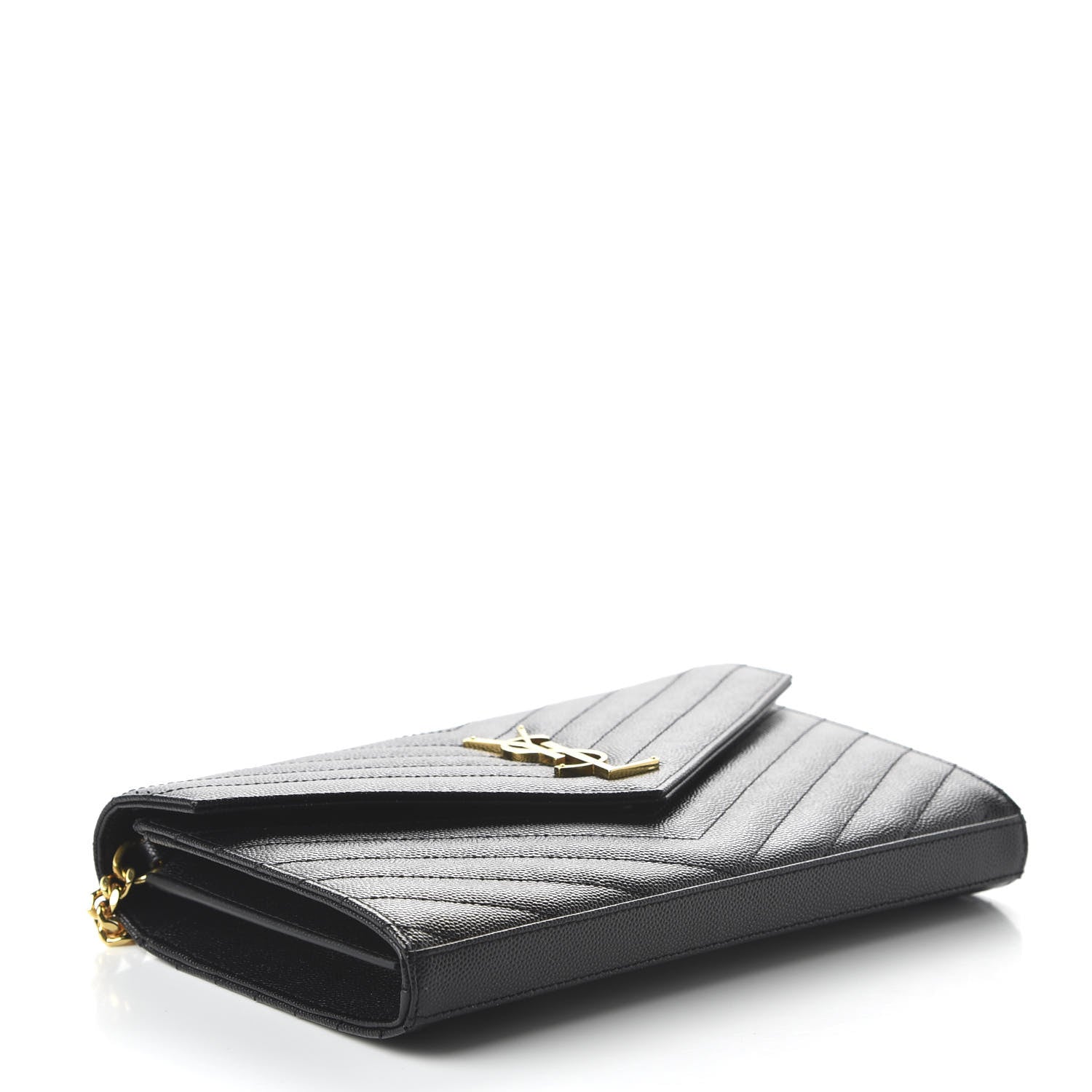 Saint Laurent Grain De Poudre Matelasse Chevron Monogram Chain Wallet Black 4 of 10