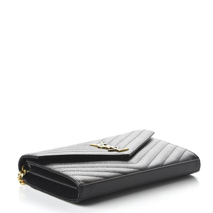 Saint Laurent Grain De Poudre Matelasse Chevron Monogram Chain Wallet Black 4 of 10