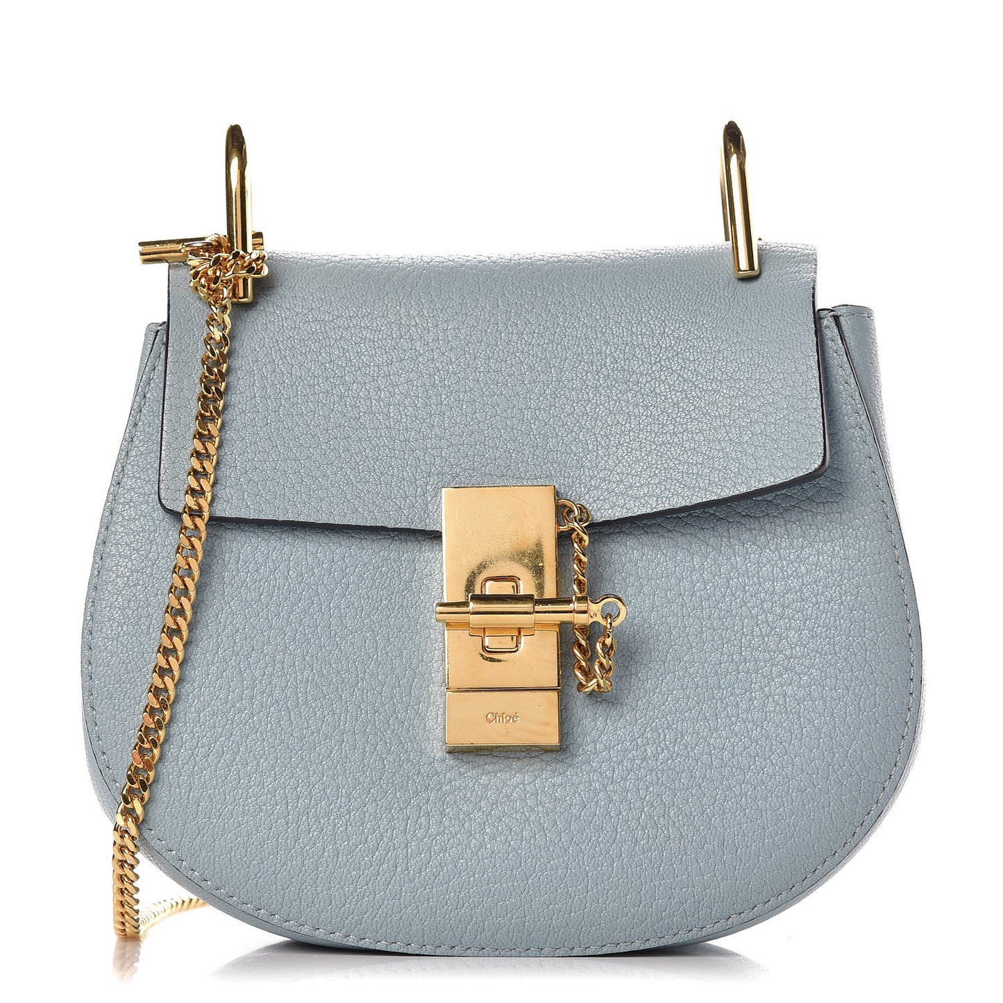 Grained Calfskin Mini Drew Shoulder Bag Fresh Blue