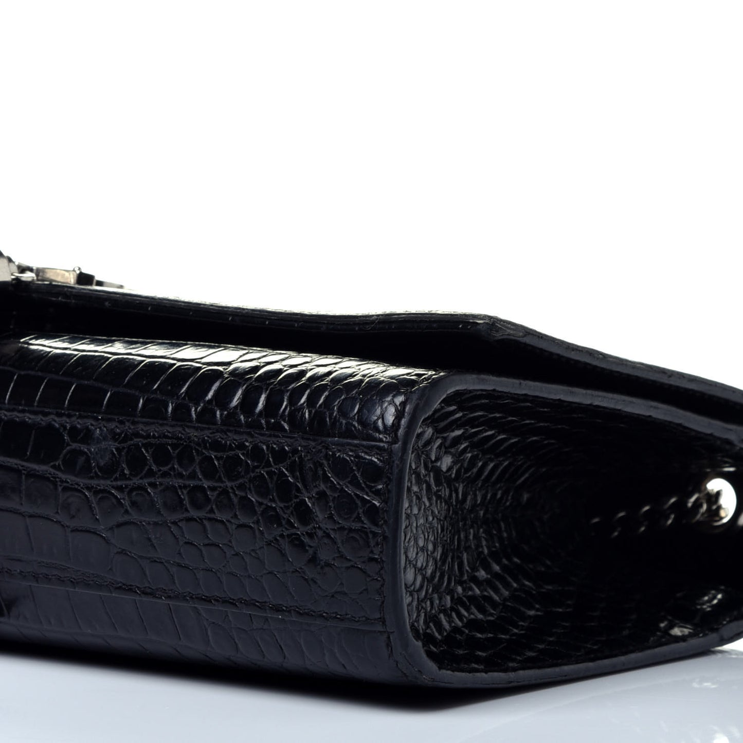Calfskin Crocodile Embossed Medium Classic Monogram Kate Tassel Satchel Black