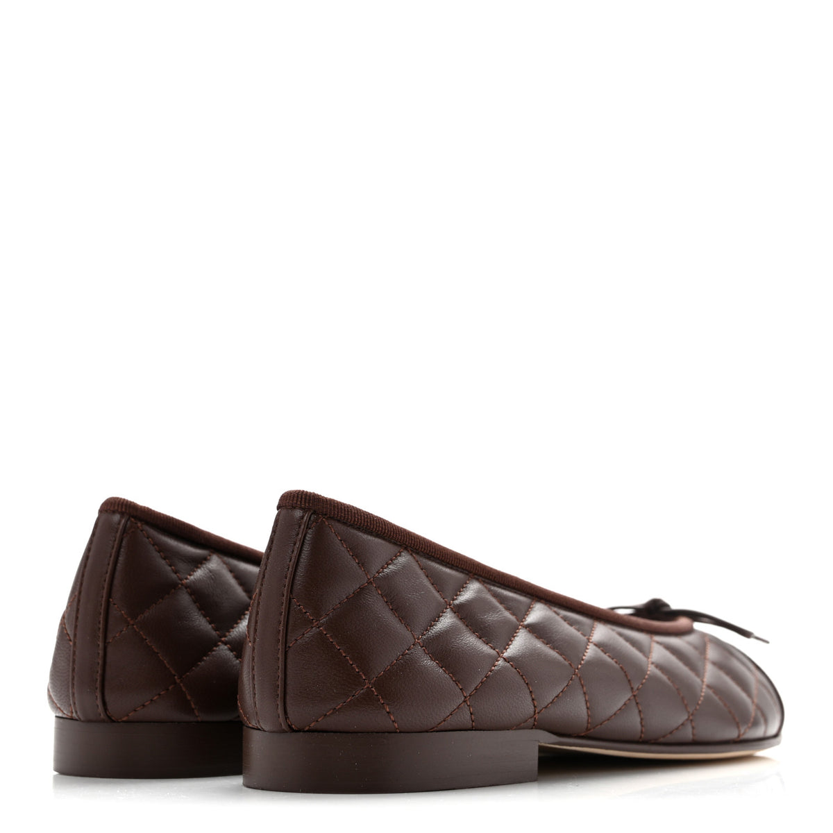Lambskin Quilted CC Cap Toe Ballerina Flats 38 Dark Brown