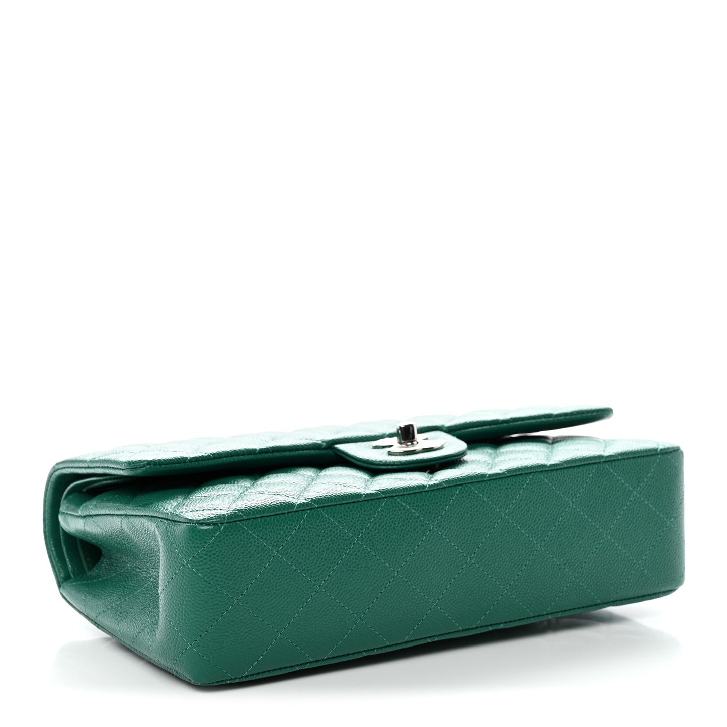Caviar Quilted Medium Double Flap Green