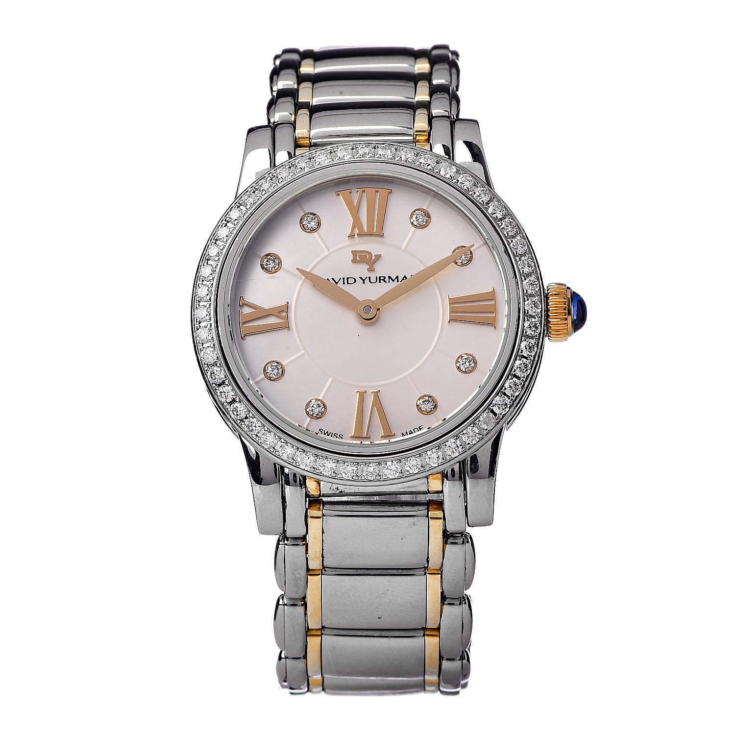 David Yurman Stainless Steel 18K Yellow Gold Diamond Bezel Mother of Pearl 30mm Classic Quartz Watch 1 of 6