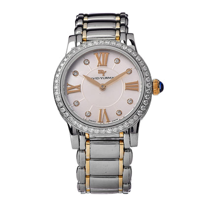 David Yurman Stainless Steel 18K Yellow Gold Diamond Bezel Mother of Pearl 30mm Classic Quartz Watch 1 of 6