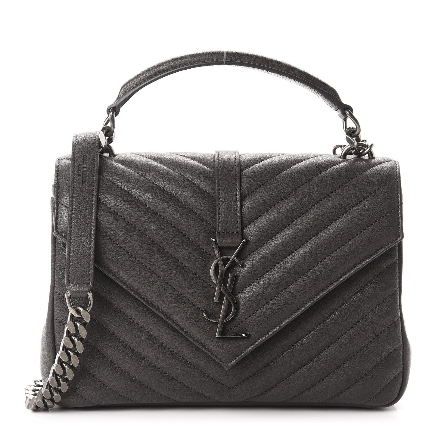 Sheepskin Matelasse Chevron Monogram Medium College Bag Asphalt
