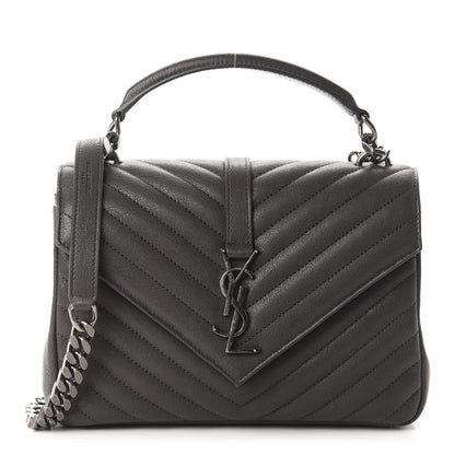 Saint Laurent Sheepskin Matelasse Chevron Monogram Medium College Bag Asphalt 1 of 13