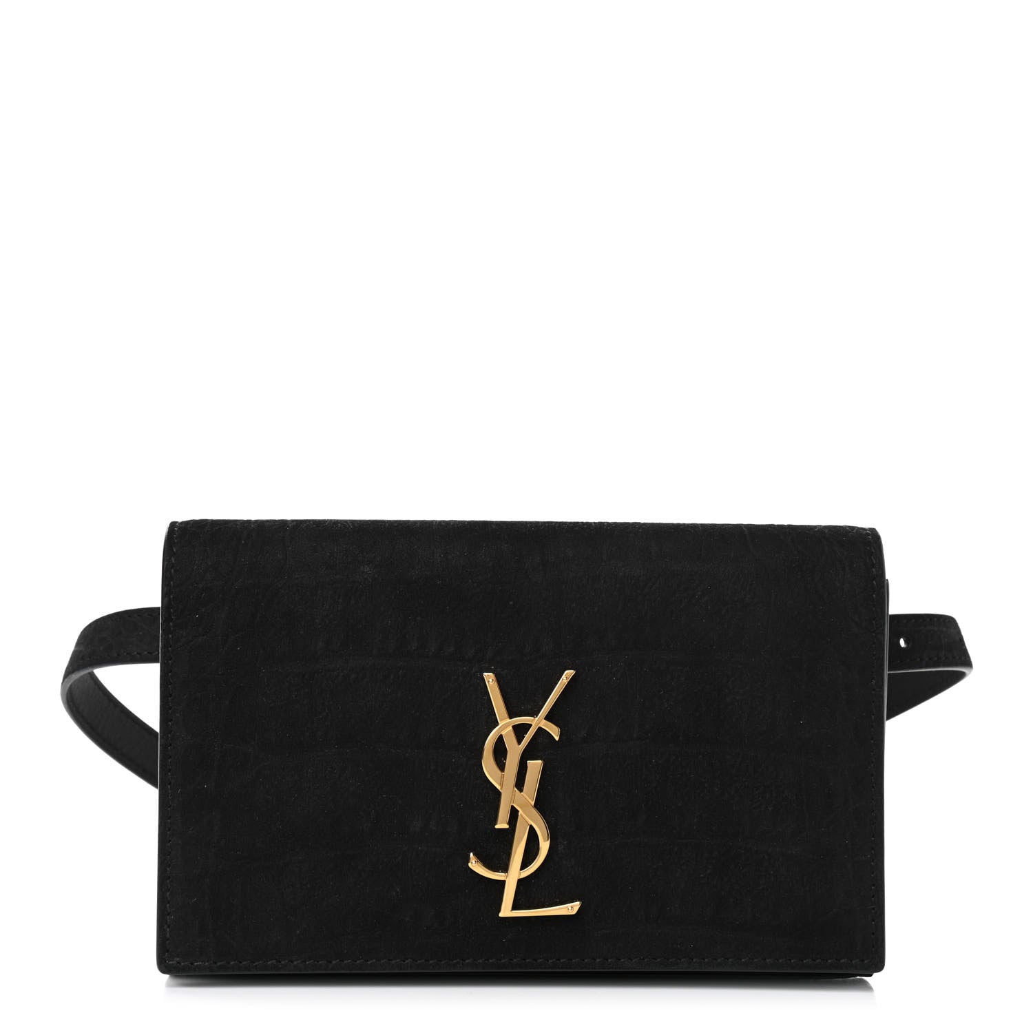 Saint Laurent Suede Crocodile Embossed Monogram Kate Belt Bag Black 1 of 9