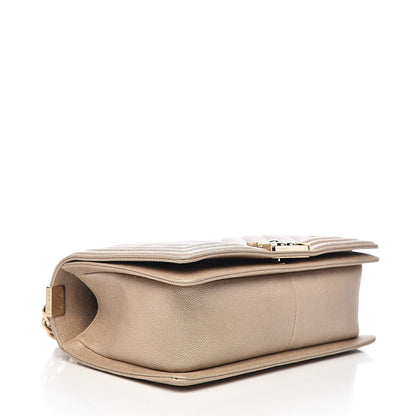 Chanel Metallic Caviar Chevron Quilted Medium Boy Flap Light Beige 4 of 11
