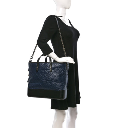 Chanel Aged Calfskin Quilted Large Gabrielle Shopping Tote Navy Black 2 of 13