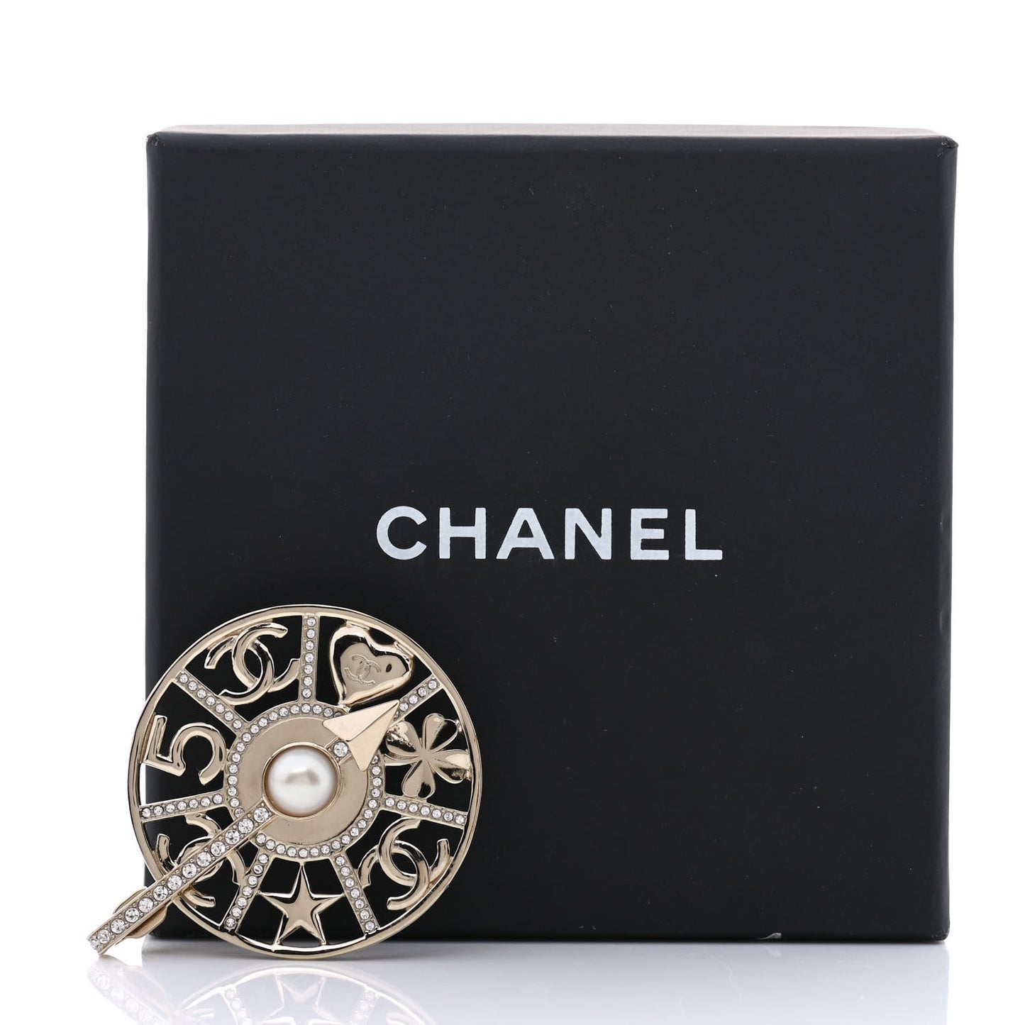 Crystal Pearl CC Charms Brooch Pearly White Gold