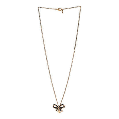Chanel Metal Lambskin Chain CC Bow Necklace Black Gold 3 of 5