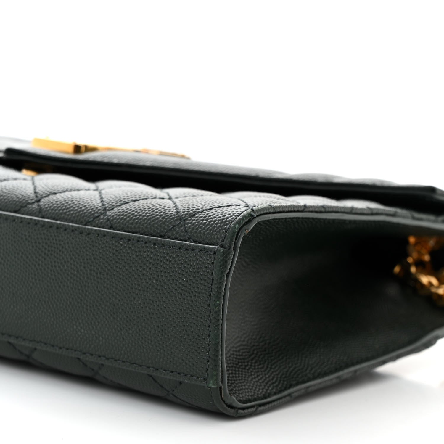 Saint Laurent Grain De Poudre Textured Mixed Matelasse Triquilt Medium Monogram Satchel Vert Fonce 10 of 11