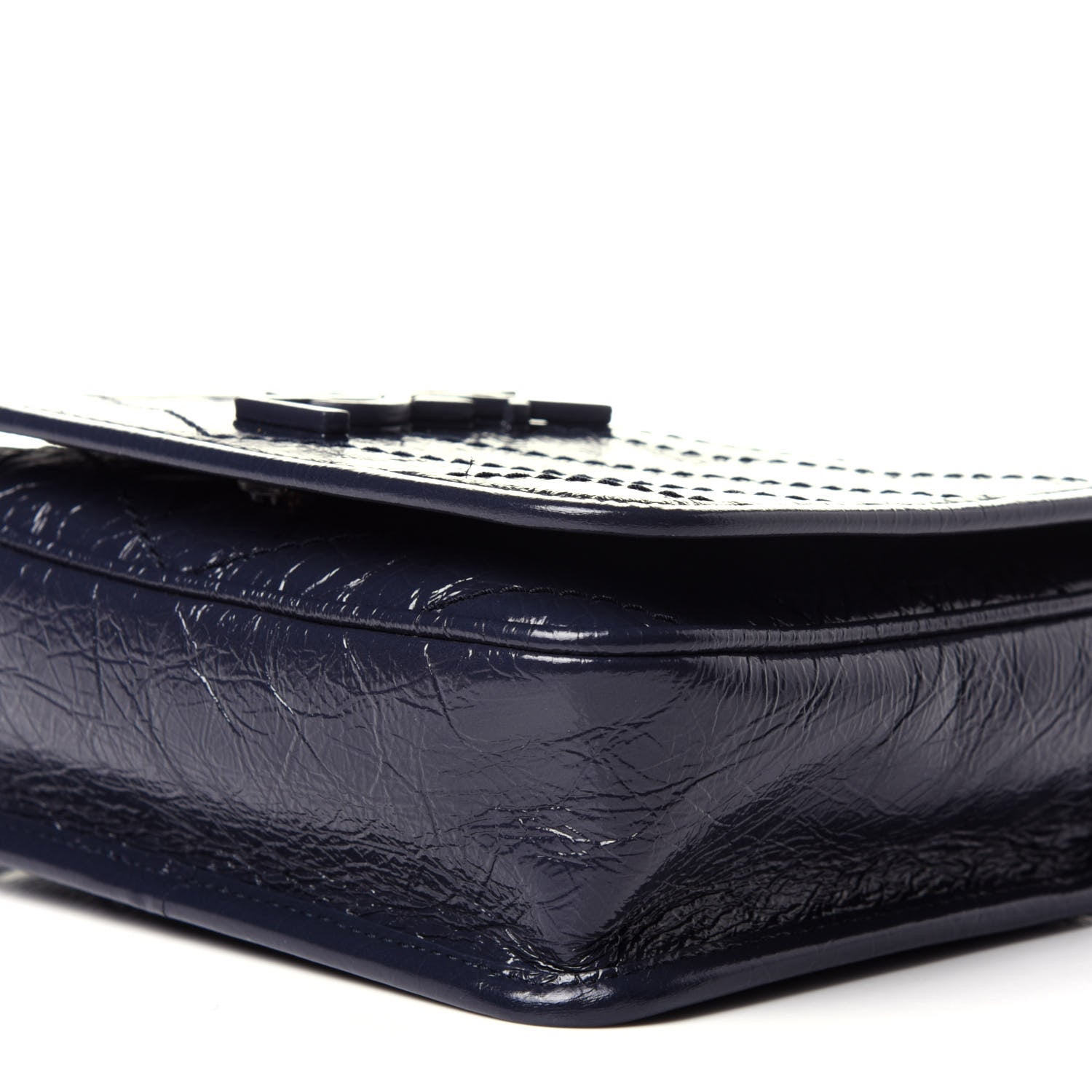 Saint Laurent Crinkled Calfskin Matelasse Monogram Niki Chain Wallet Deep Marine 8 of 10