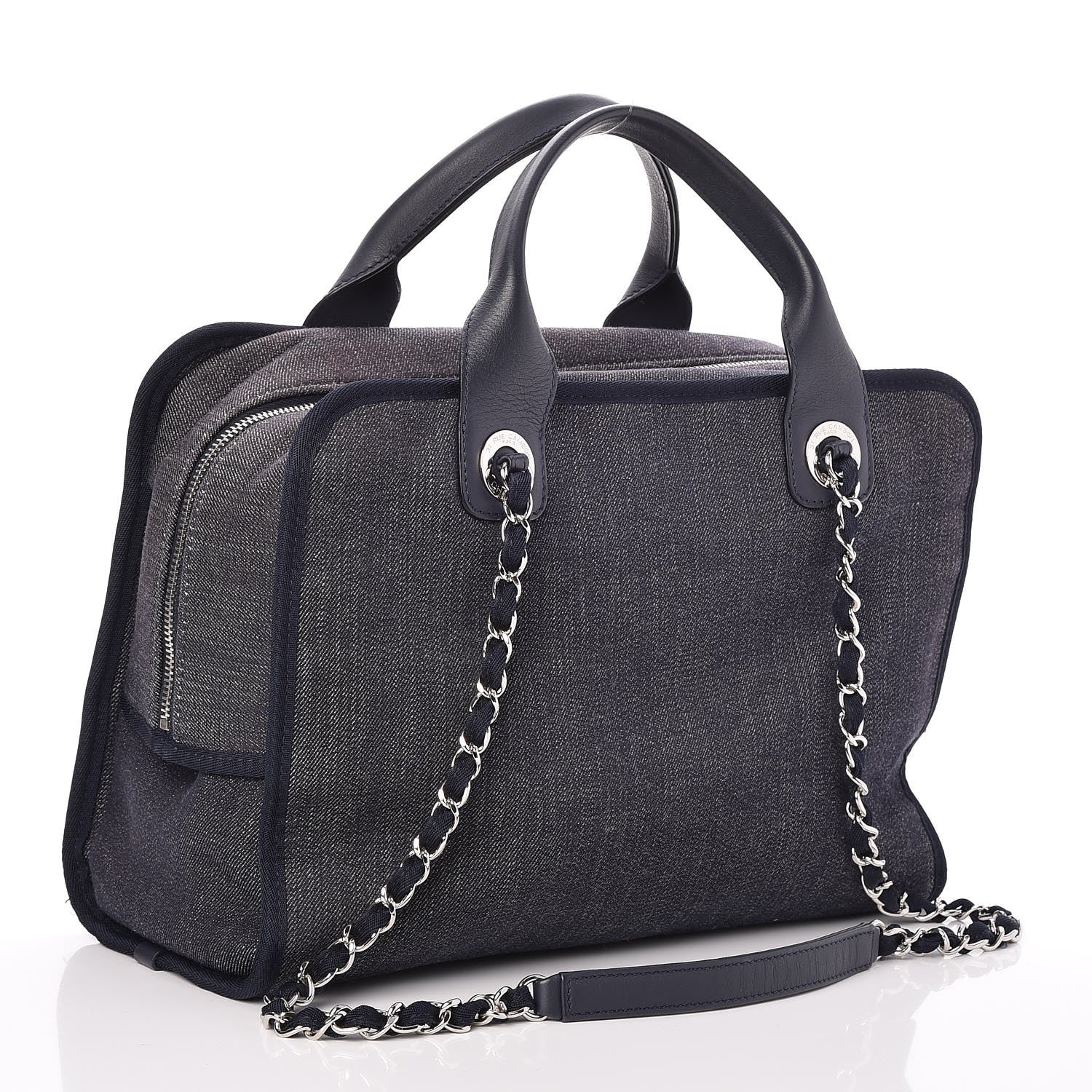 Chanel Denim Deauville Bowling Bag Dark Blue 3 of 7