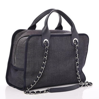 Chanel Denim Deauville Bowling Bag Dark Blue 3 of 7