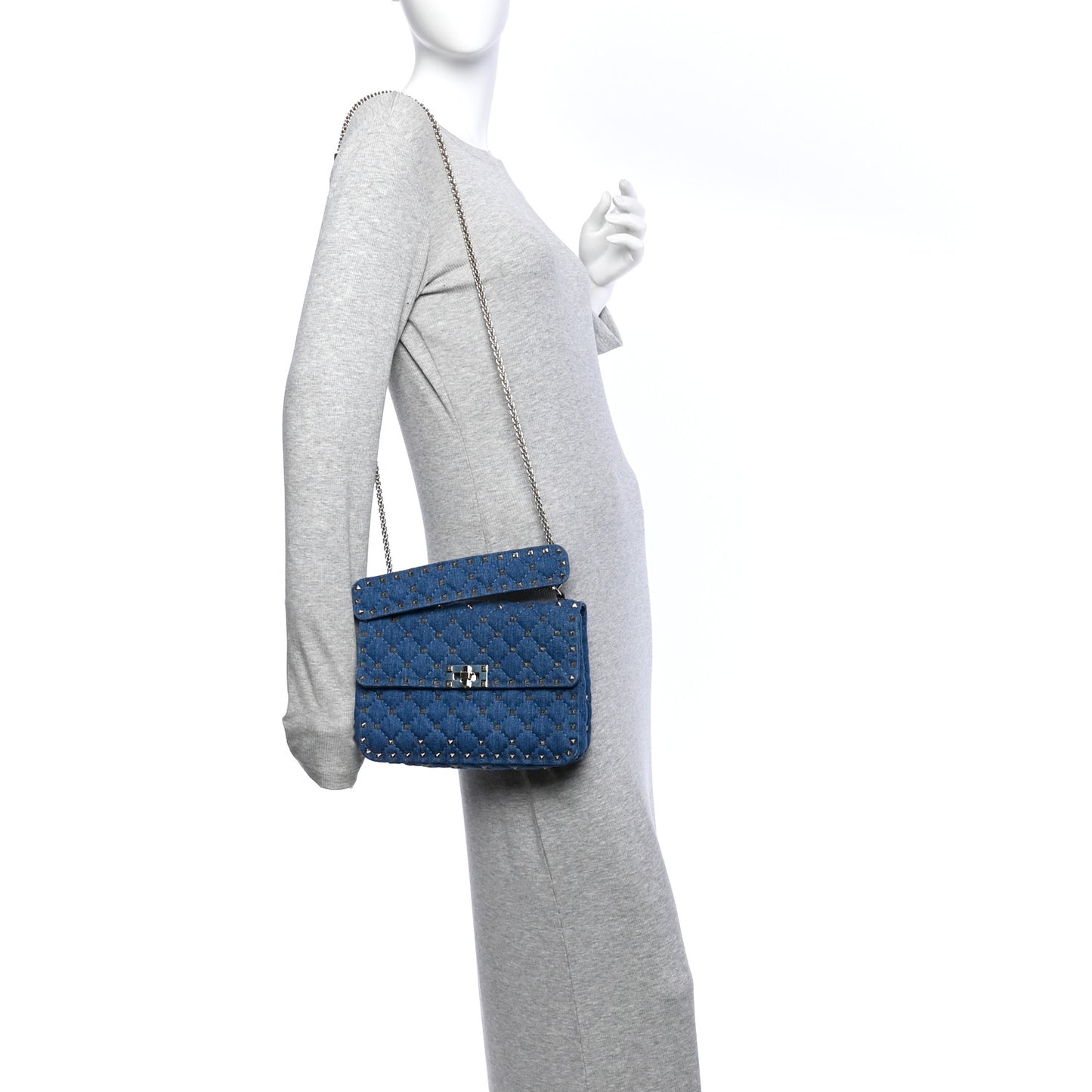Denim Medium Rockstud Spike Shoulder Bag Denim