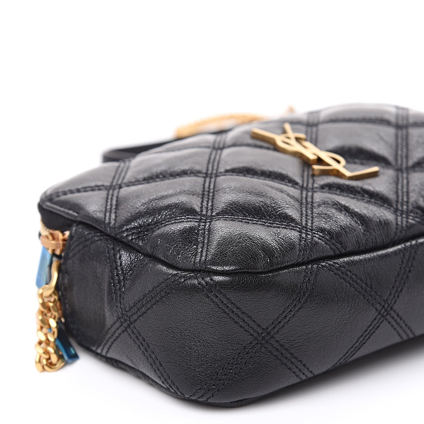 Grained Lambskin Quilted Mini Becky Double Zip Bag Black
