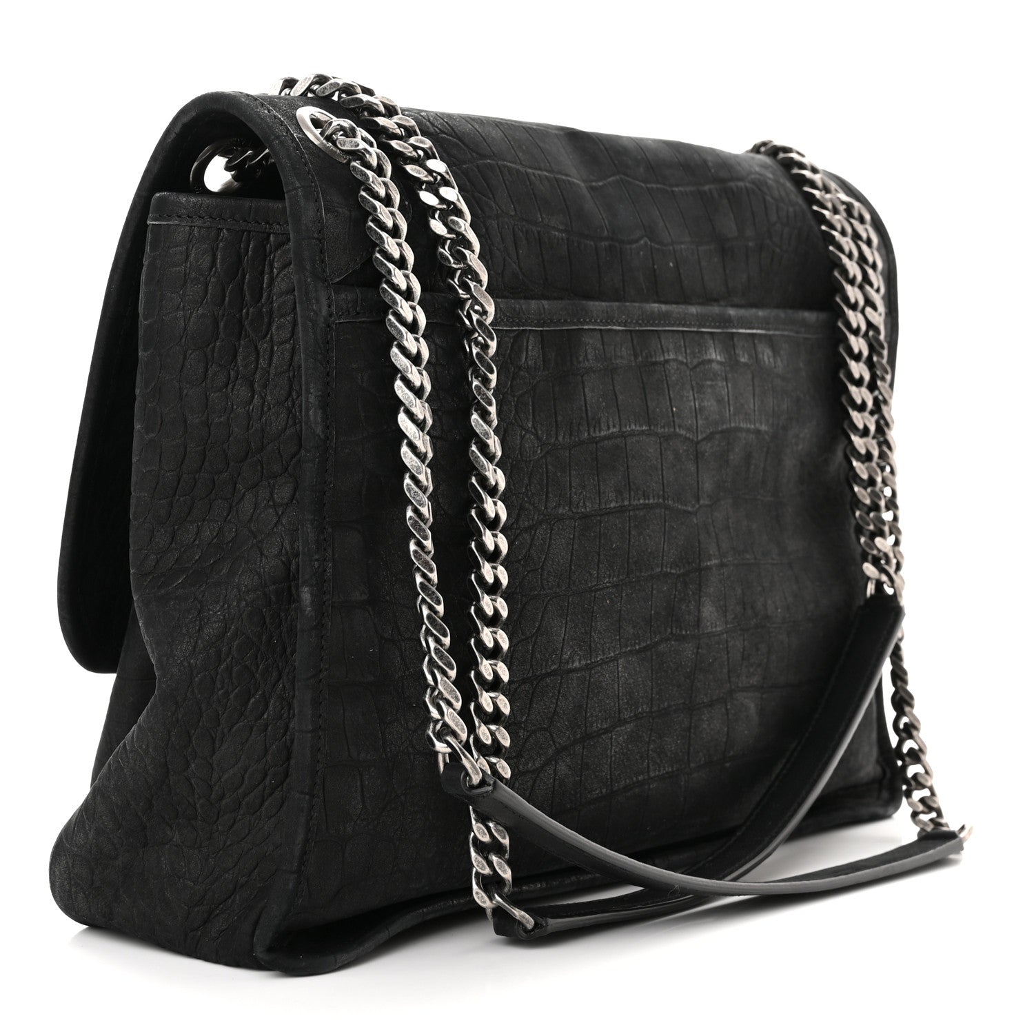 Saint Laurent Nubuck Crocodile Embossed Monogram Medium Niki Chain Satchel Black 3 of 10