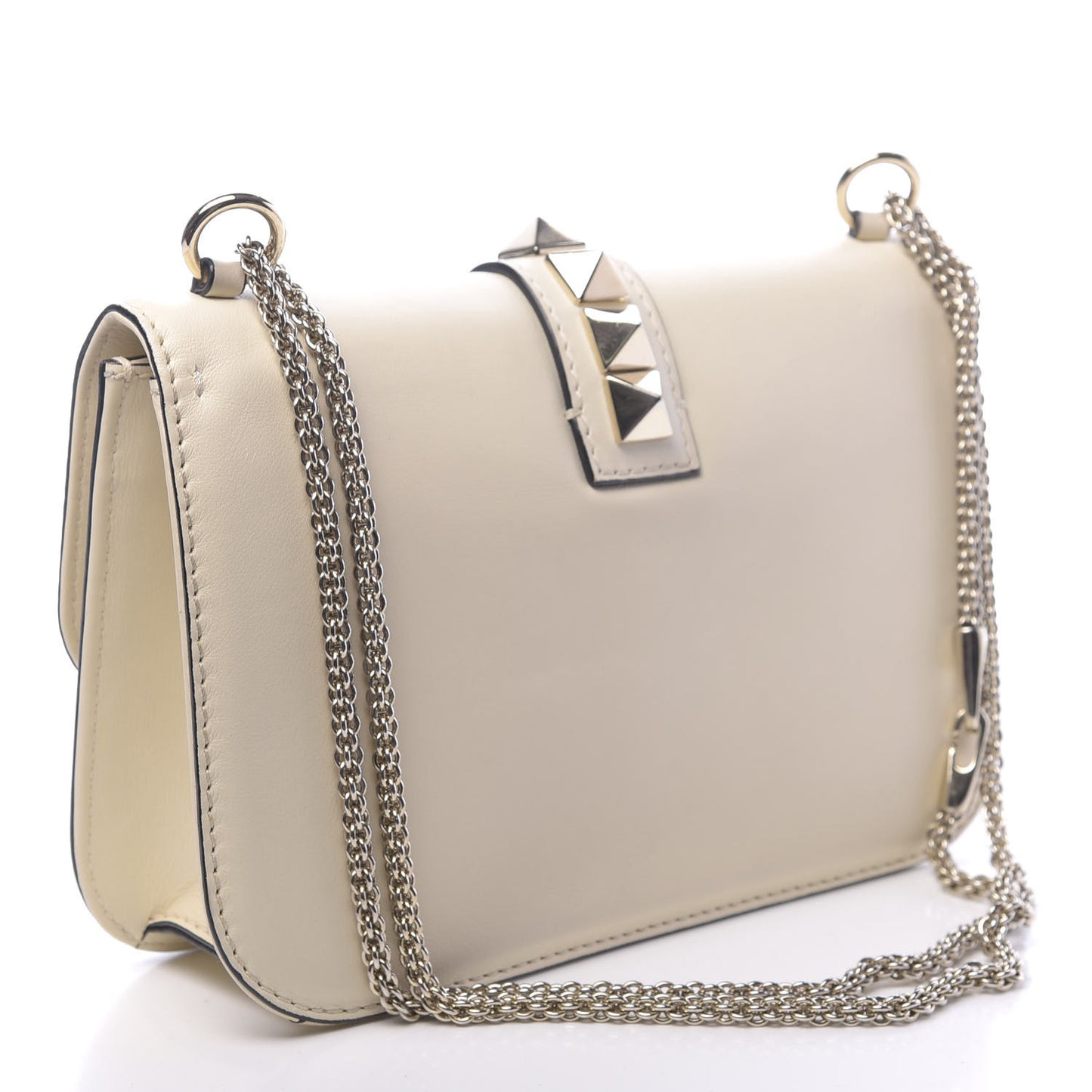 Vitello Medium Glam Lock Rockstud Flap Light Ivory