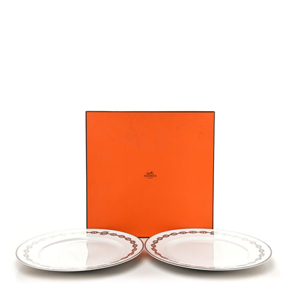 Hermes Porcelain Chaine d'Ancre Platinum Dinner Plate Set of 2 8 of 8