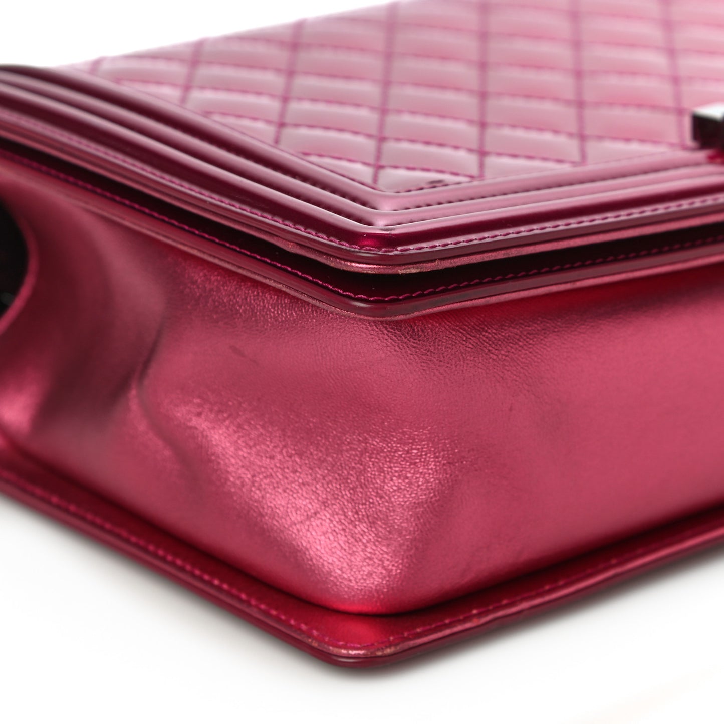 Metallic Patent Quilted New Medium Boy Flap Fuchsia