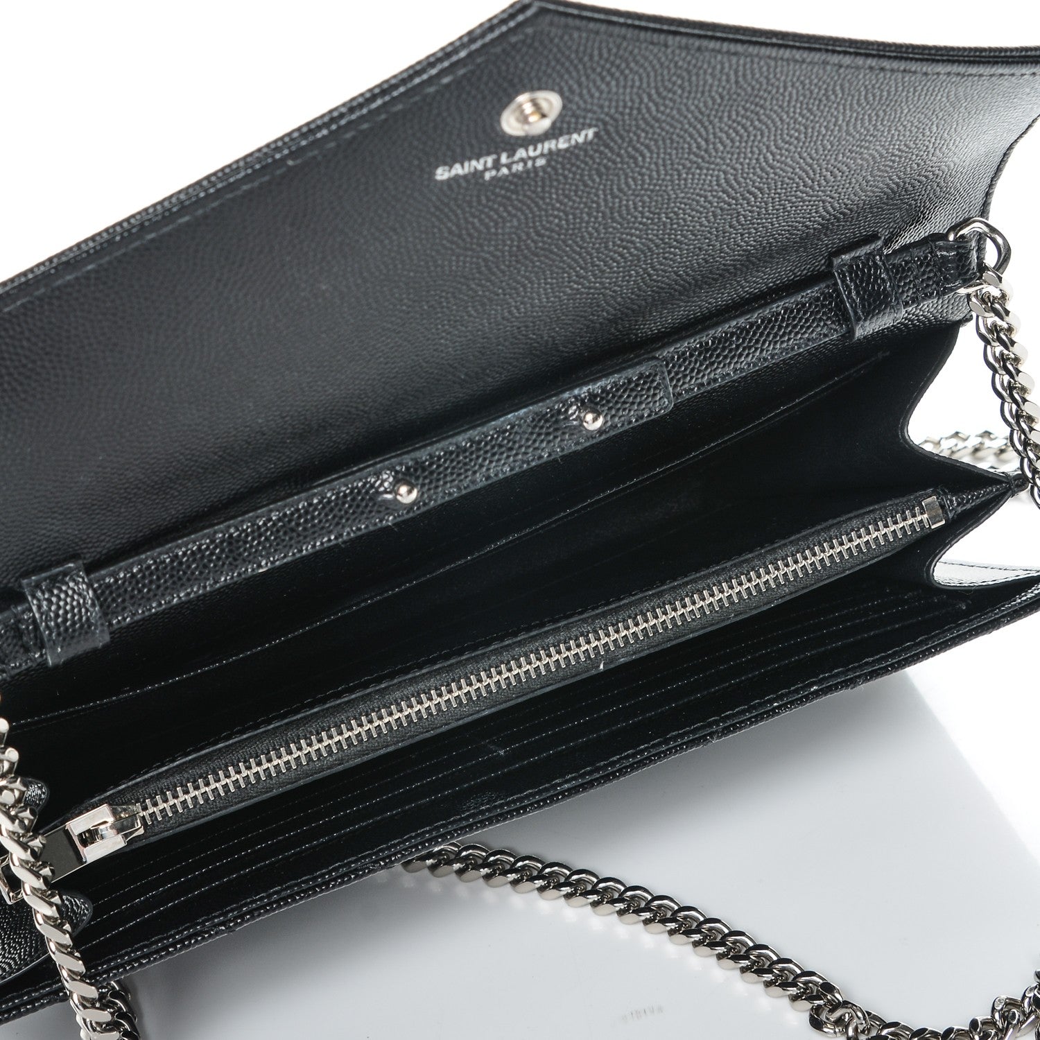 Saint Laurent Grain De Poudre Matelasse Chevron Monogram Chain Wallet Black 7 of 9
