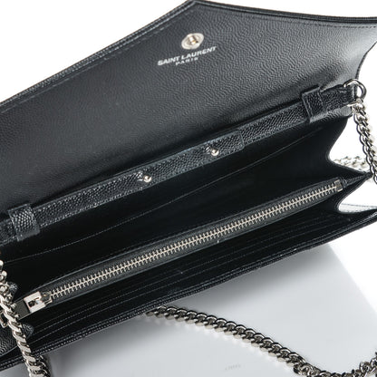 Saint Laurent Grain De Poudre Matelasse Chevron Monogram Chain Wallet Black 7 of 9