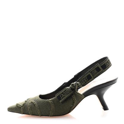 Christian Dior Canvas Ribbon Camouflage Embroidered J'Adior Slingback 65mm Pumps 36.5 Green 1 of 9