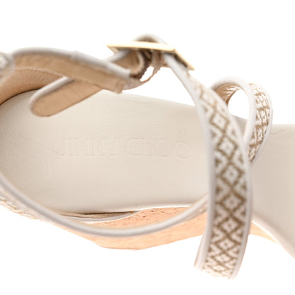 Jimmy Choo Fabric Cork Portia 120 Wedge Sandals 37 White Marble 7 of 8
