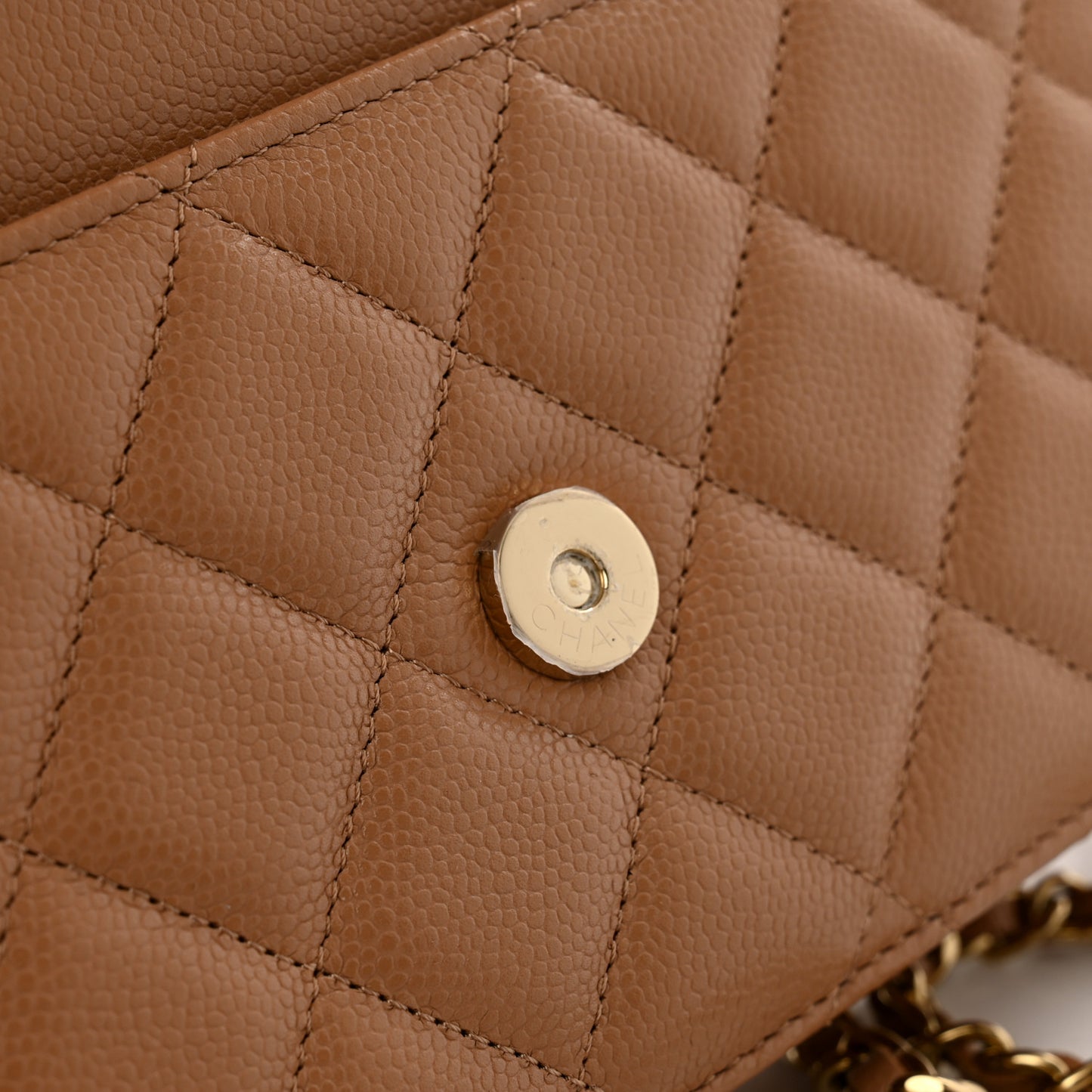 Caviar Quilted Wallet on Chain WOC Dark Beige