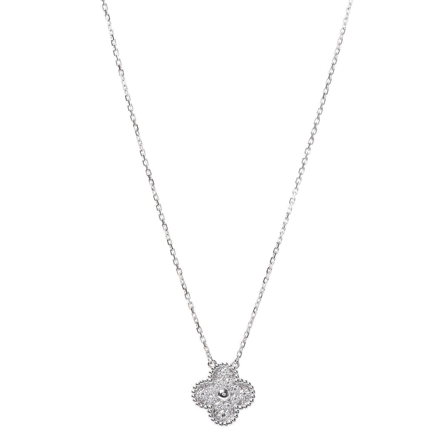 Van Cleef & Arpels 18K White Gold Diamond Vintage Alhambra Pendant Necklace 1 of 8