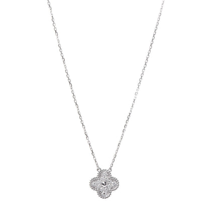 Van Cleef & Arpels 18K White Gold Diamond Vintage Alhambra Pendant Necklace 1 of 8
