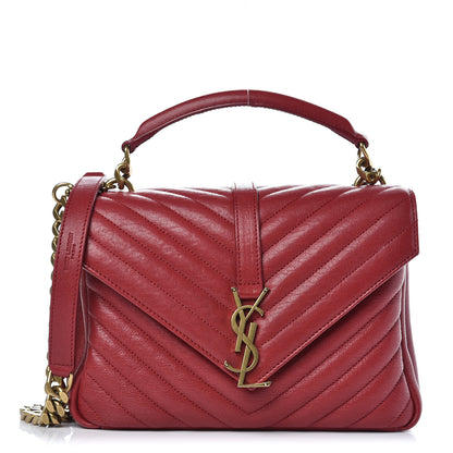 Saint Laurent Sheepskin Matelasse Chevron Monogram Medium College Bag Rouge 1 of 11