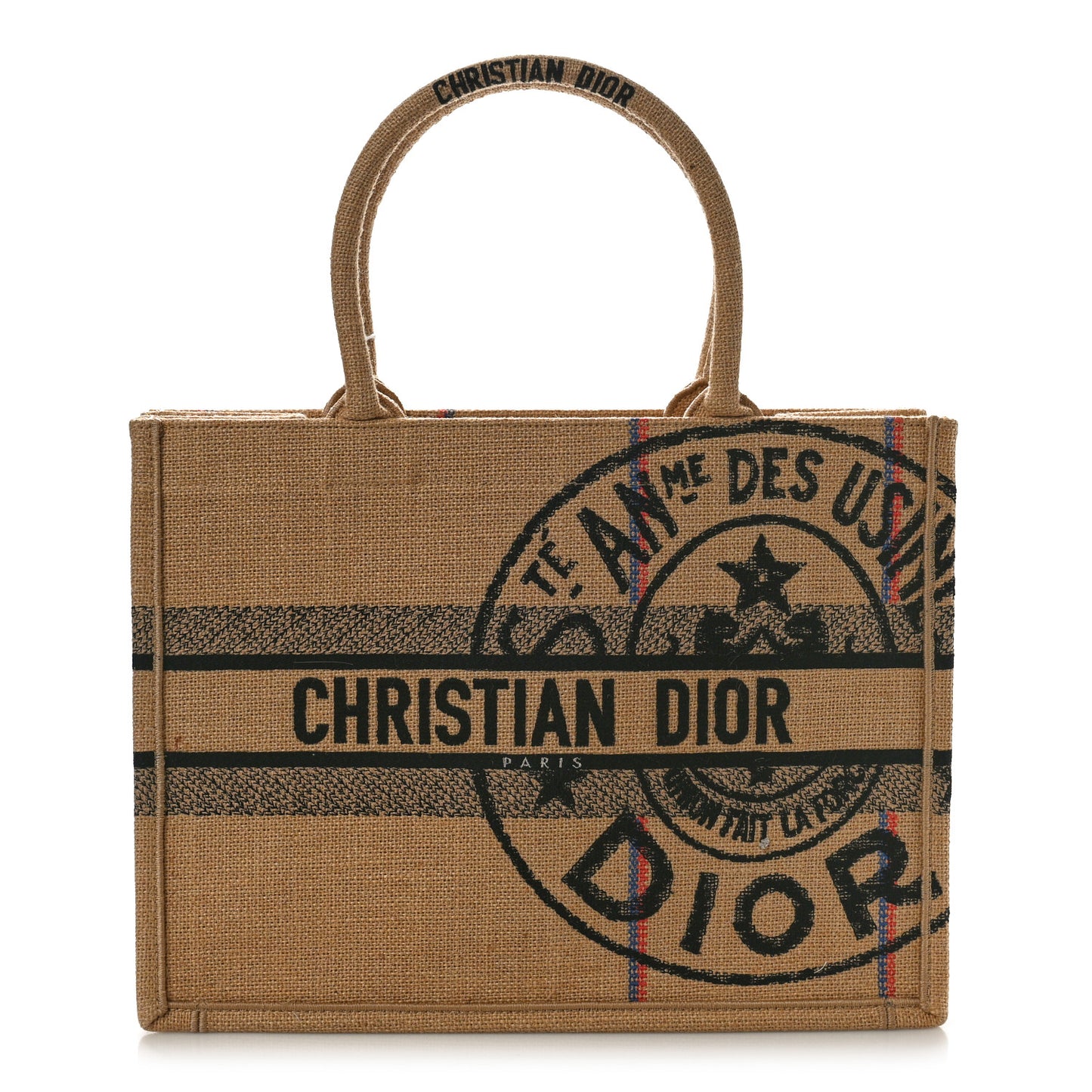 Canvas Jute Embroidered Medium Book Tote Black Beige