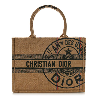 Christian Dior Canvas Jute Embroidered Medium Book Tote Black Beige 1 of 8