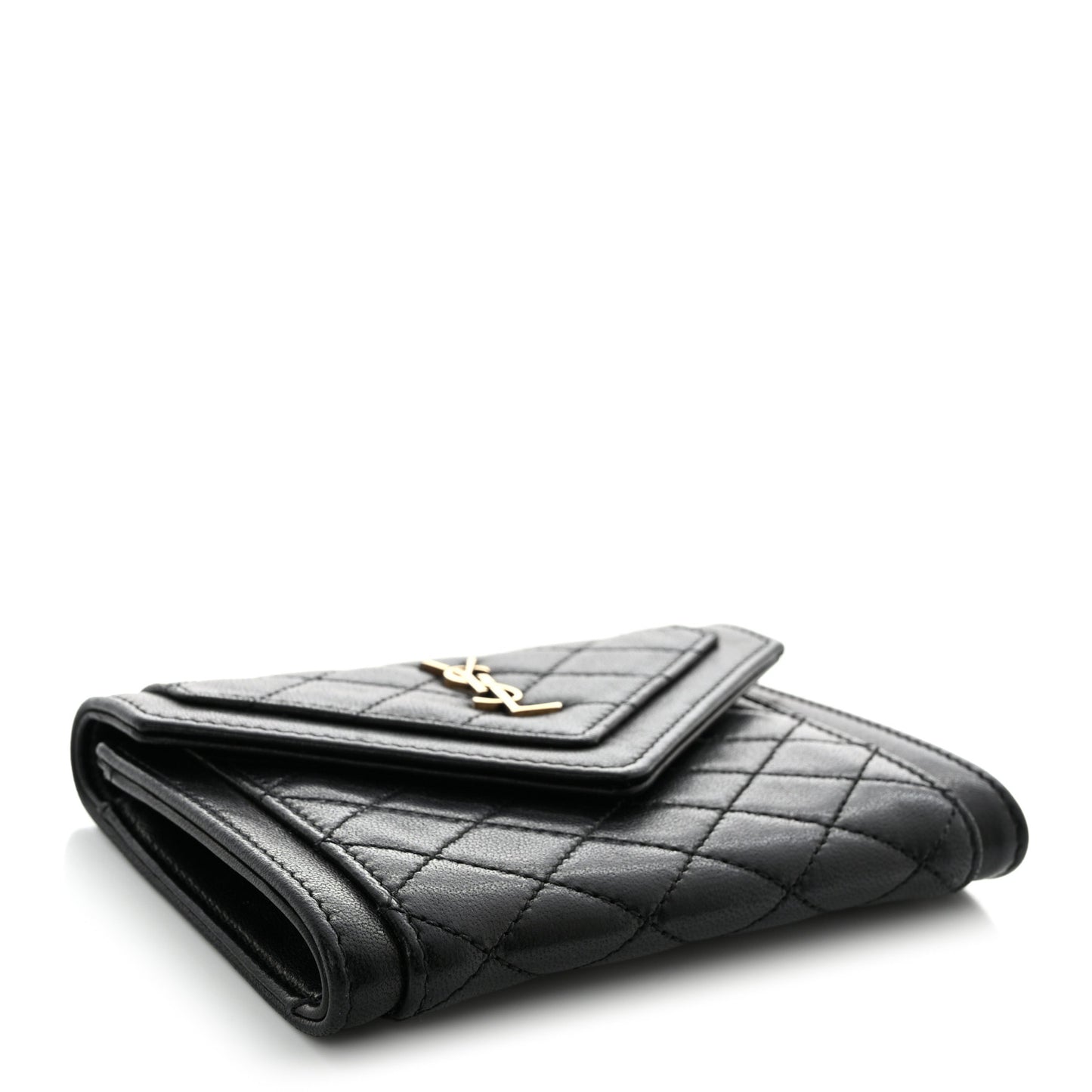 Lambskin Quilted Monogram Gaby Small Envelope Wallet Black