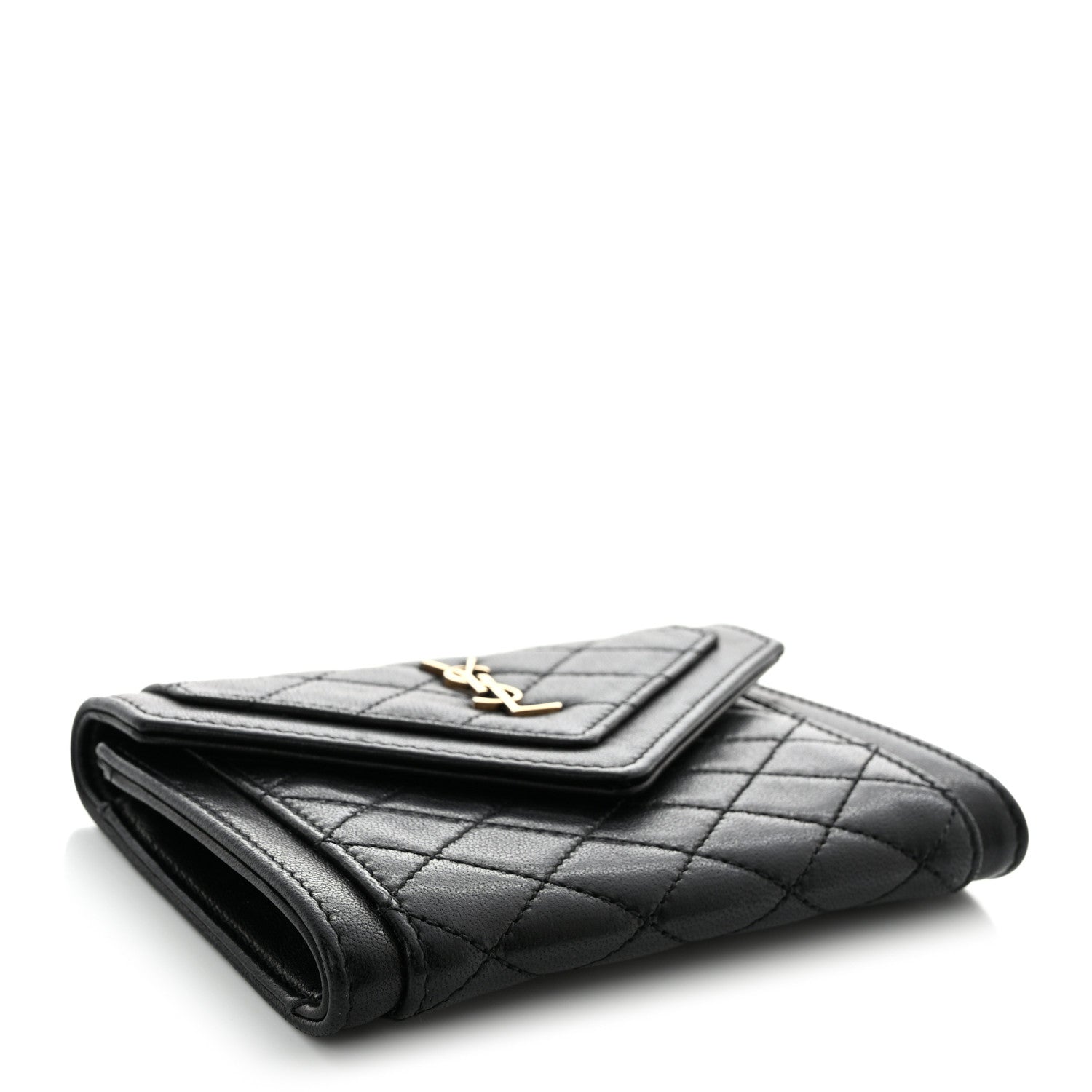Saint Laurent Lambskin Quilted Monogram Gaby Small Envelope Wallet Black 4 of 8