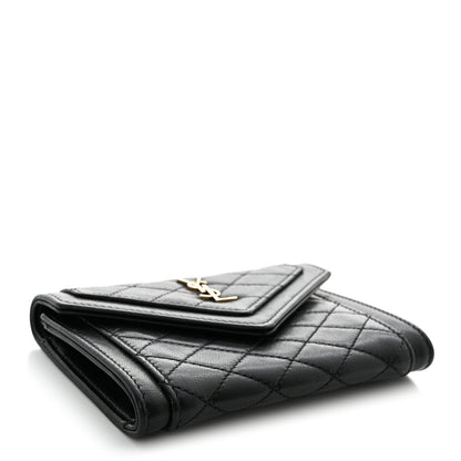 Saint Laurent Lambskin Quilted Monogram Gaby Small Envelope Wallet Black 4 of 8