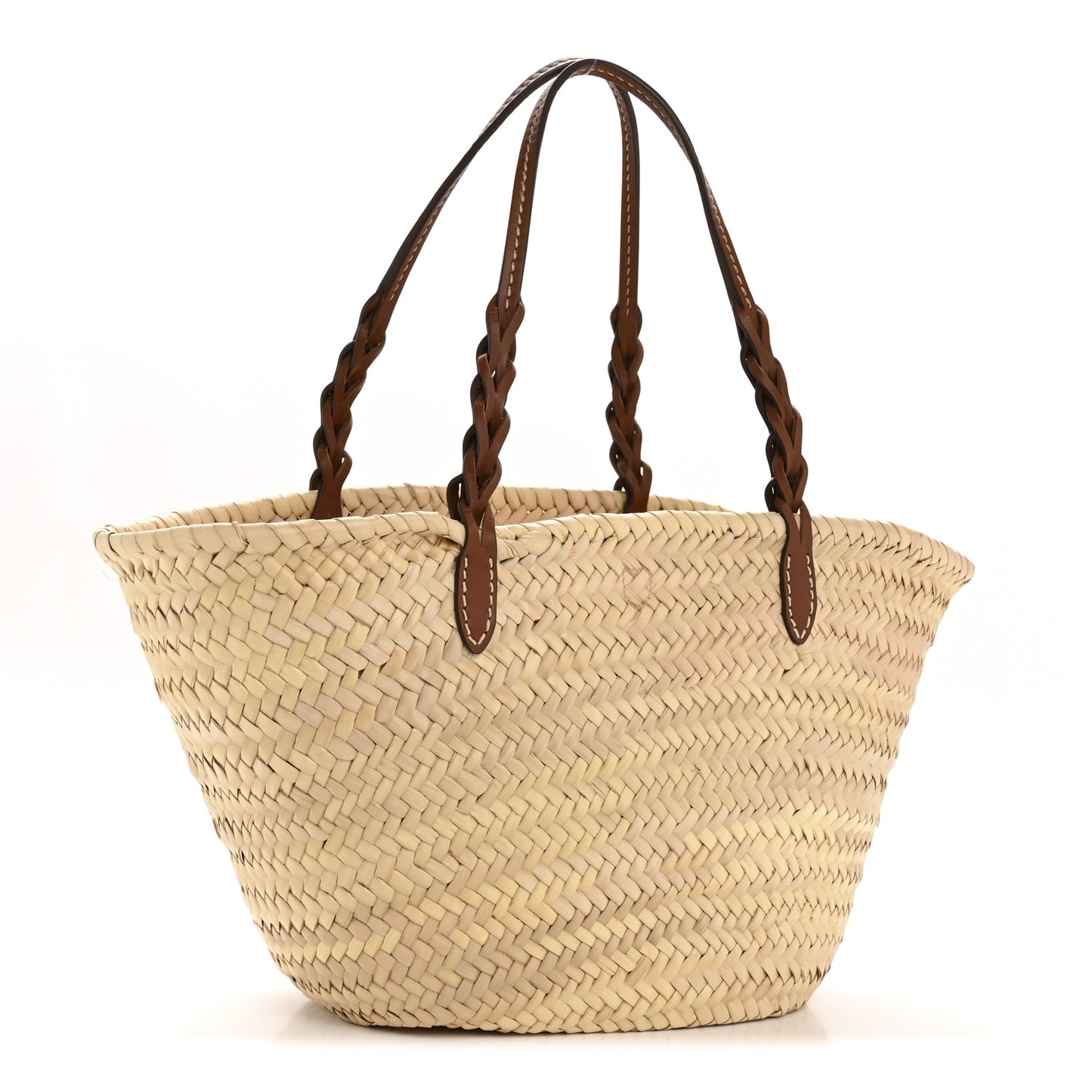Palmitto Vitello Woven Braided Large Basket Tote Bag Naturale Cognac