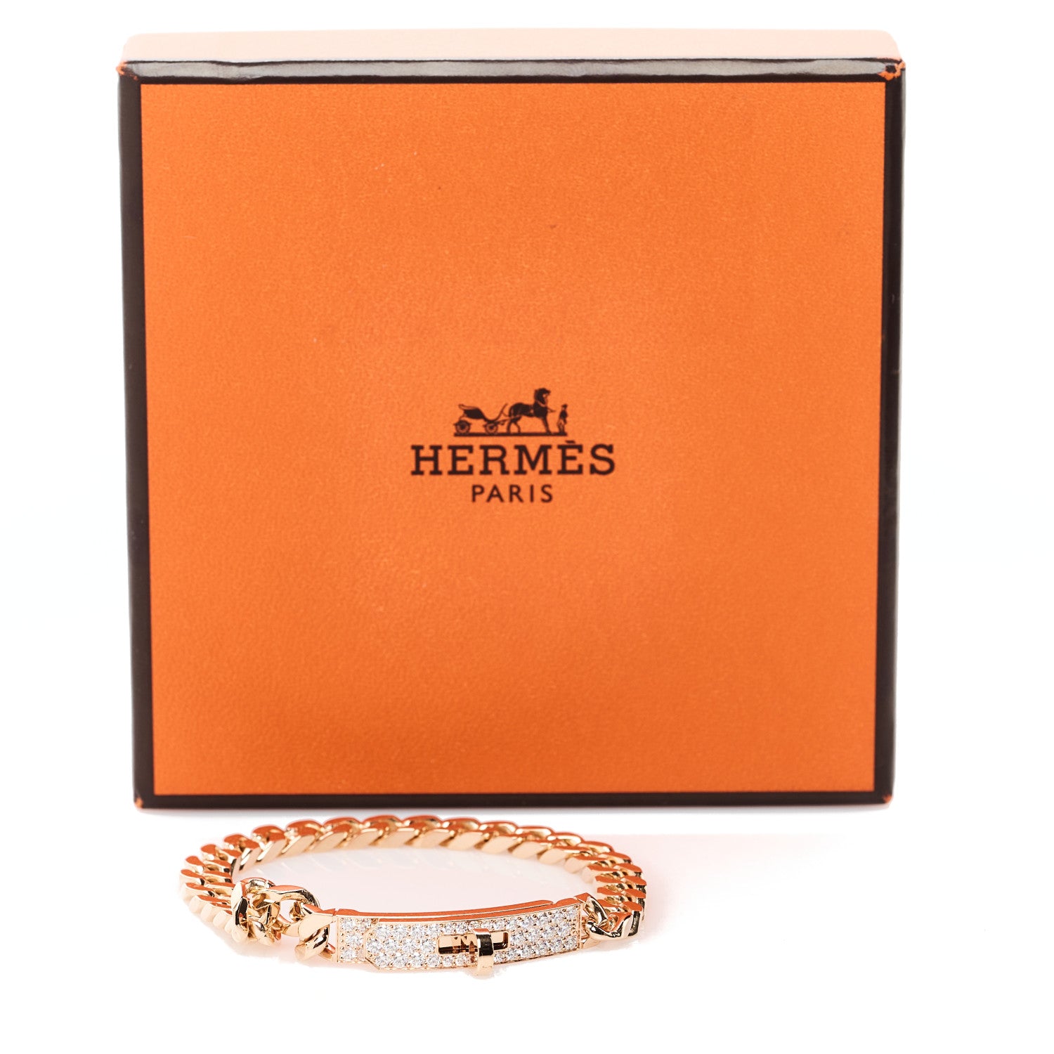 Hermes 18K Rose Gold Diamond PM Kelly Gourmette Bracelet ST 4 of 4