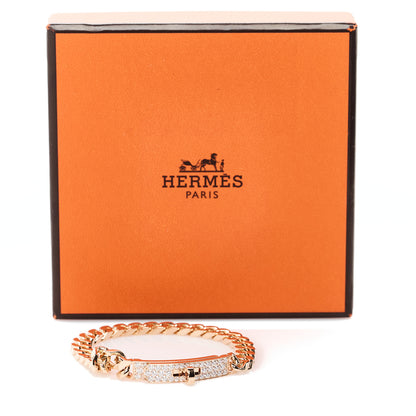 Hermes 18K Rose Gold Diamond PM Kelly Gourmette Bracelet ST 4 of 4