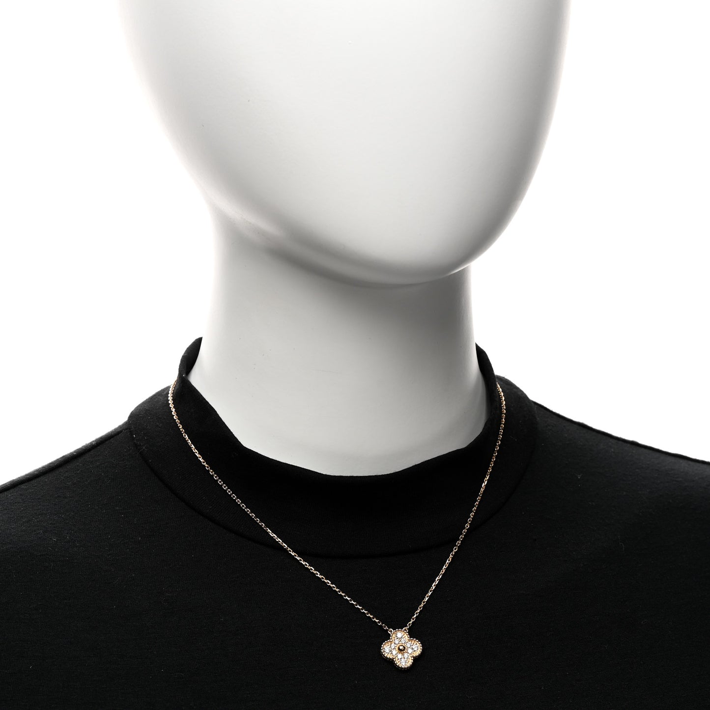 18K Yellow Gold Diamond Vintage Alhambra Pendant Necklace