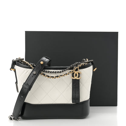 Chanel Aged Calfskin Quilted Small Gabrielle Hobo Black White 12 of 12