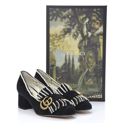 Gucci Kid Scamosciato Crystal GG Marmont Fringe 50mm Loafer Pumps 35.5 Black 9 of 9