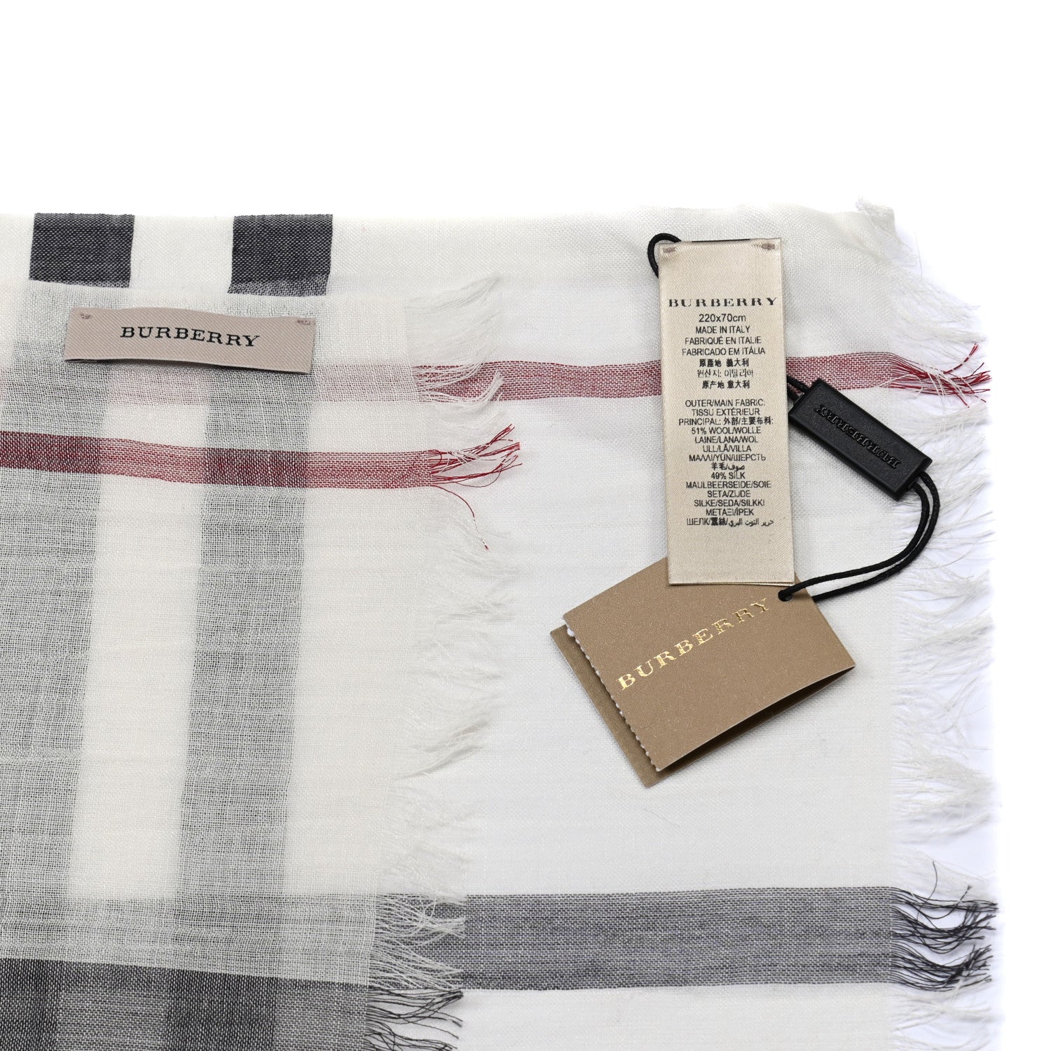 Burberry Wool Silk House Check Scarf Ivory 4 of 4